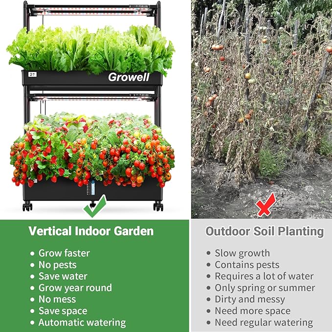 Large Hydroponics Growing System Kit 60 Pods Vertical Hydroponic Garden with 2 Light Modes Grow Light Auto Circulating Water System 32L Indoor Gardening System for Herb Vegetable Fruit