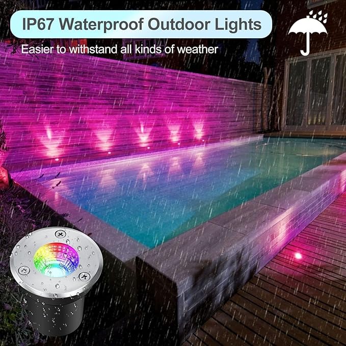 2PCS 3W Waterproof RGB Color Changing Landscape Lights - Outdoor Recessed Spot Lights for Garden
