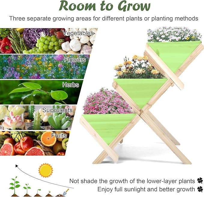 3 Tiers Wooden Vertical Raised Garden Bed with LegsPlanter Raised Beds Kit for Flowers Herbs Vegetables Natural