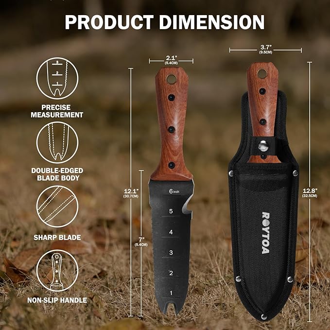 Hori Hori Garden Knife Garden Tools with Sheath for WeedingPlantingDigging 7 Stainless Steel Blade with Cutting Edge Rosewood Handle with Hanging Hole