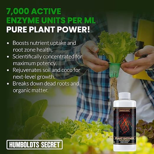 Humboldts Secret Plant Enzymes | 7000 Active Units per mL | Root &amp Soil Enzyme Additive for Hydroponic and Aeroponic Systems | Boosts Growth and Root Strength for Maximum Nutrient Uptake | 8 Ounc