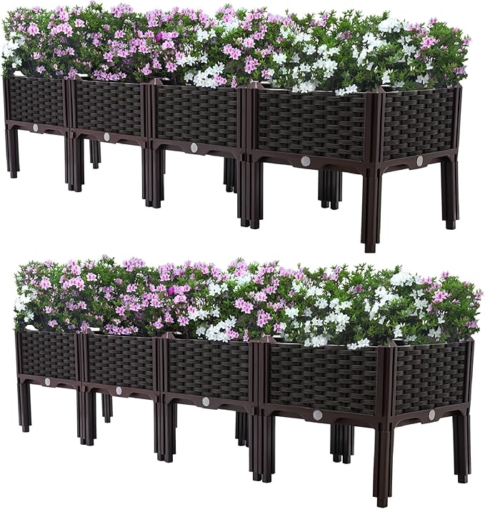 Raised Garden Bed 2 Pack 5.1x1.2x1.2FT Rectangular Large Planter Box with Drainage Holes Outdoor Elevated Garden Box for Vegetables Lightweight Planting Boxes for Patio Yards