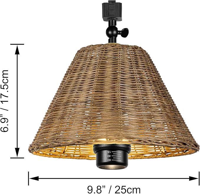 Adjustable Gimbaled Full Spectrum 10W LED Plant Grow Spotlight for H-Type Track 4500K Focusing Indoor Planting Boho Brown Twine Natural Rattan Cone Cover for Green House Customizable