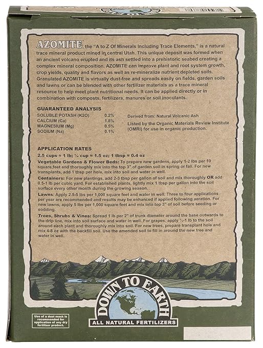 Down To Earth All Natural Fertilizers Organic Azomite Granulated Trace Minerals - Essential Minerals for Improving Plant Growth 0-0-0.2 5lb (2 Pack)