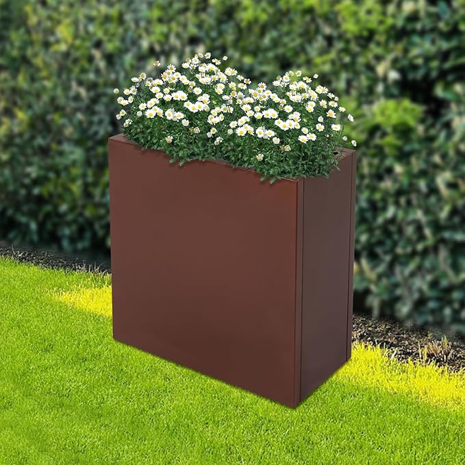 Metal Raised Garden Bed 20.5 * 10 * 22in Steel Rectangular Planter Flower Box for Indoor Outdoor Balconies Gardens Decks Patios Decks Front Porches (Coffee)