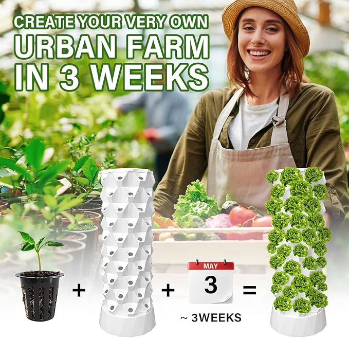10 Layers 80 Pots Vertical Hydroponics Tower Growing System with Water Pump Indoor Outdoor Hydroponic Planter Starter Kit Vertical Gardening System for Strawberries Tomatoes Lettuce Plant