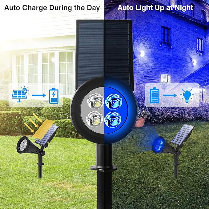 T-SUN Solar Spotlights Outdoor Waterproof Blue+Green Solar Landscape Spotlights for Garden Pond Pathway