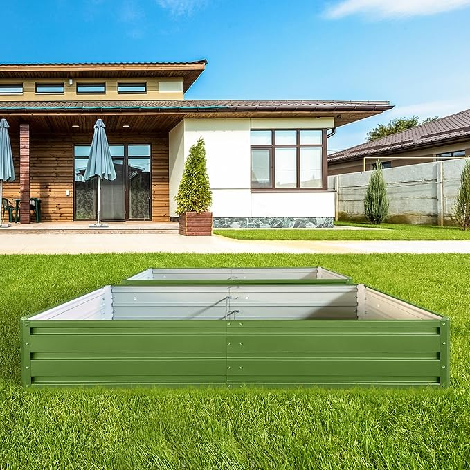 6 x 3 x 1 ft (2 Pack) Metal Garden BedOutdoor Planter Box Metal Patio Kit Planting Bed for Vegetables Flowers HerbGreen