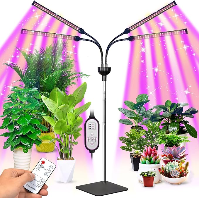 Grow Lights for Indoor Plants 4 in 1 Full Spectrum Plant Lights for Indoor Growing with Adjustable Brightness On/Off Switch and TimerPlant Grow Light liftable (4 in 1 Small)