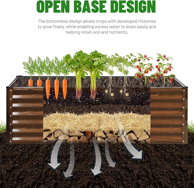 SnugNiture 6x2x2FT Galvanized Raised Garden Bed Kit Metal Planter Box for Planting Plants Vegetables Brown