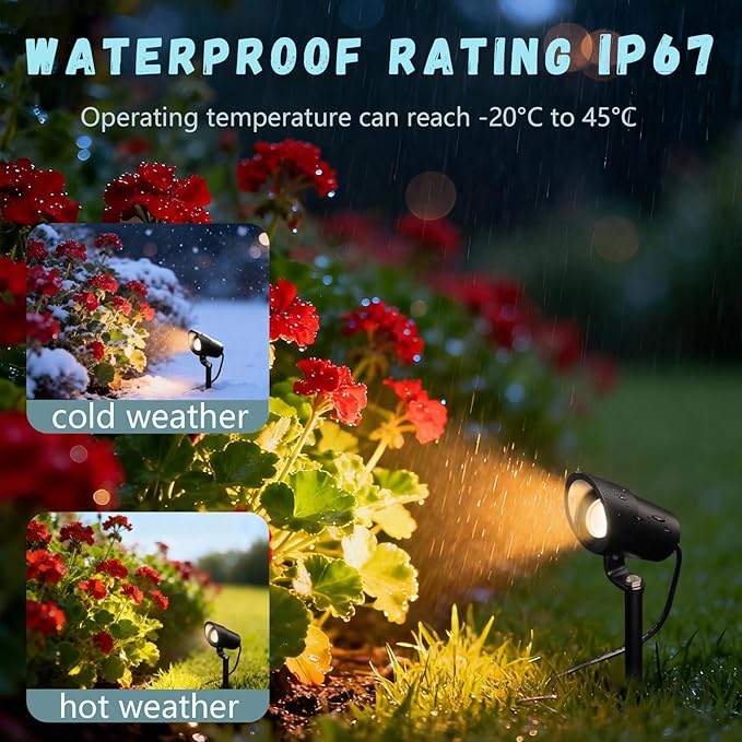 Low Voltage Landscape Lights AC/DC 12V-24V LED Landscape Lighting 3000K Warm White IP67 Waterproof Outdoor Spot Light for Yard Garden House Flag Landscaping Lights with Spike Stand (6 Packs)