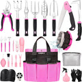 Pink Garden Tool Set Gardening Items for Women - 24PCS Heavy Duty Garden Tools with Detachable Storage Bag Succulent Tool Set Weeder
