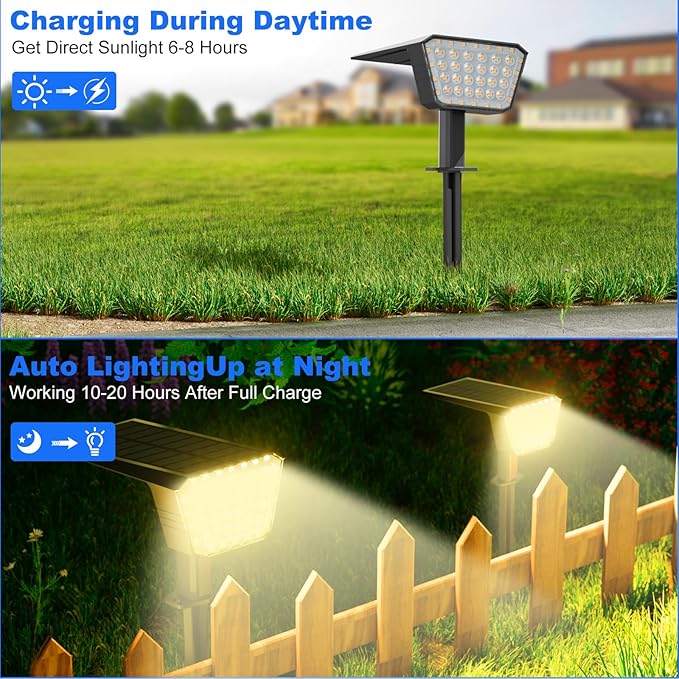 Solar Spot Lights Outdoor IP65 Waterproof 44 LED Landscape Spotlights Solar Powered Spotlight with Auto On/Off and 3 Lighting Modes for Outside Garden Decor 4 Pack (Cool White)