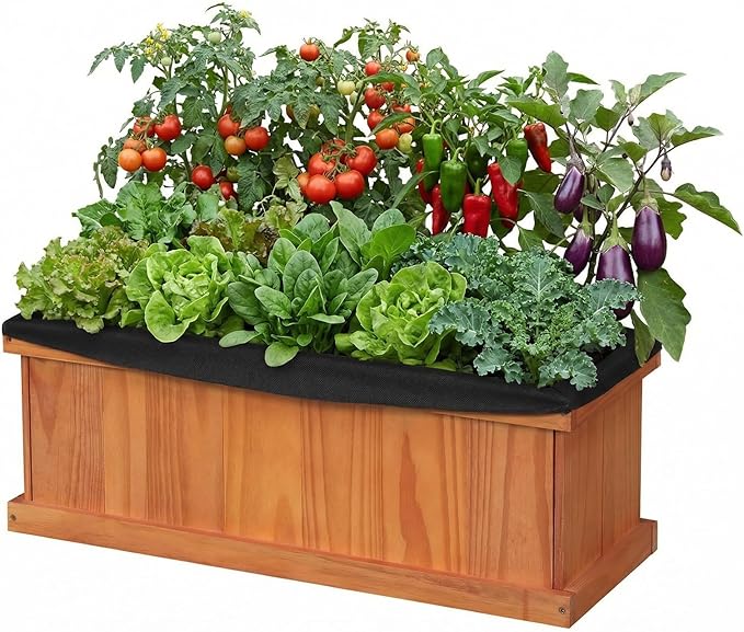 S AFSTAR Wooden Raised Garden Bed with Drainage Holes &amp Liner Solid Fir Wood Planter Box for Flower Vegetable Herb Outdoor Indoor Gardening Kit for Balcony Patio Backyard (28 x 10 x 10)