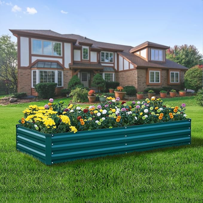 Raised Garden Bed Green 8x4x1FT Garden box Outdoor for Gardening Vegetables Flower Garden Raised Planter Box Large Metal Raised Bed