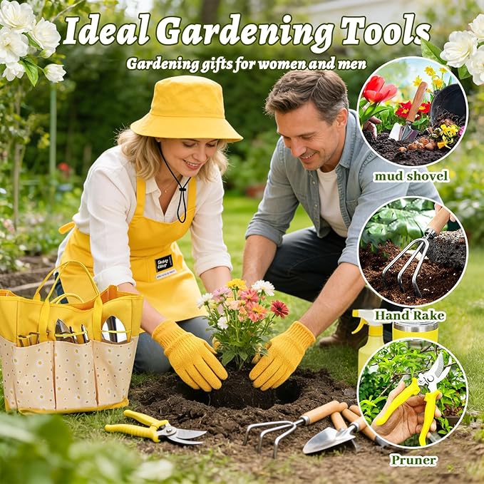 Gardening Tools for WomenGardening Gifts for Women19 PCS Daisy Garden Tools Set Kit with Garden Tool BagHeavy Duty Gardening Hand ToolsMother's Day Birthday for Gardener Mom Grandma Aunt
