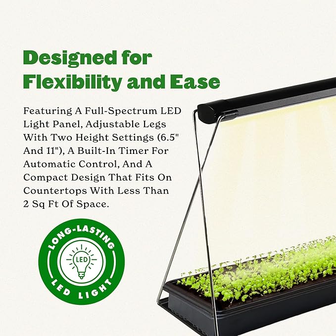 Epic Gardening Seed Starting Grow Light – Full-Spectrum LED with Adjustable Height for Indoor Seedlings | Energy-Efficient Long-Lasting Light with Timer (Small)