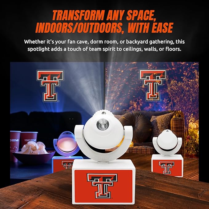Sporticulture NCAA American Football Raiders - Adjustable Led Mini Spotlight Projector with 6 Team Logo Designs - Portable &amp Rechargeable Spotlight - Battery-Operated - 4.375” x 3.125”