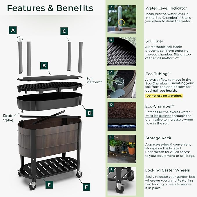 Permasteel Raised Garden Bed with Legs 40×20×37 in Planter Box with EnGrow™ TrueSoil™ Technology for Vegetables Flowers Herbs and Fruit Outdoor Indoor Storage Shelf Wood Brown