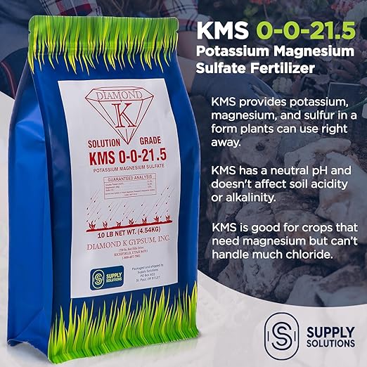 KMS 0-0-21.5 (Potassium Magnesium Sulfate) Fertilizer - Plant Food - The Best for Low Magnesium Soils Prone to Nutrient Loss - Ideal for Lawns Garden Vegetable and Fruit Crops (10 Pounds)