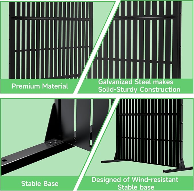 Metal Privacy Screen 72 H x 47.2 Decorative Outdoor Privacy Screen Privacy Panel with Stand for Balcony Deck Patio Lawn Garden Privacy Fence (Black-Vertical)