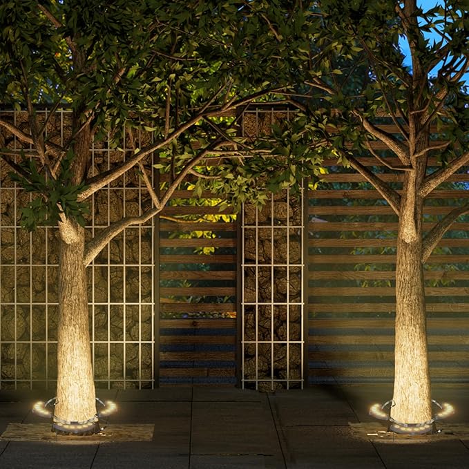 Solar Palm Tree Lights Outdoor Warm Light 3000K - Solar Spotlights for Plam Trees 12000 mAh Batteries Solar Powered LED Ring Tree Lights up to 12+ Hours for Outside House Garden Landscape Large Trees