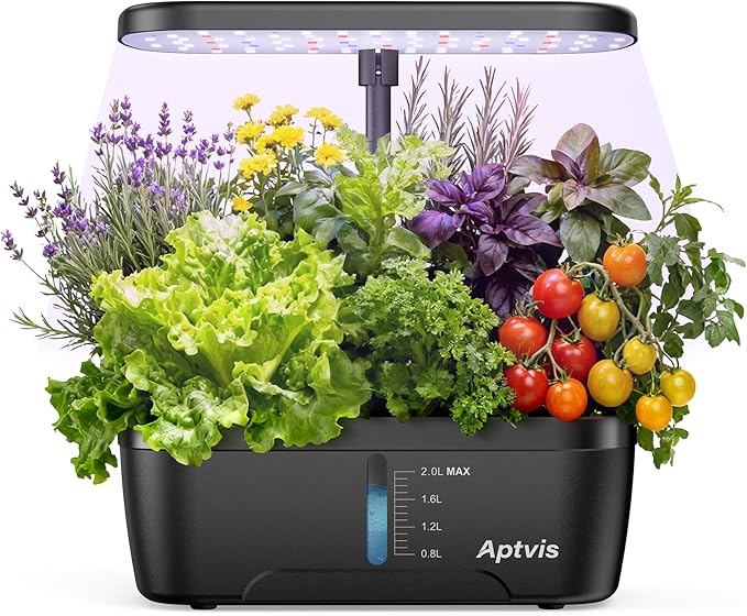 Hydroponics Growing System 6 Pods Smart Indoor Herb Garden with LED Grow Light Auto Timer Height Adjustable Quiet Pump Gardening Gifts for Mom Women - Black