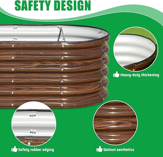SnugNiture 3 Pcs 4x2x1.5ft Raised Garden Bed Outdoor 17 Tall Galvanized Metal Planter Box Oval Raised Garden Bed Kit for Planting Vegetables Plants Fruits Brown