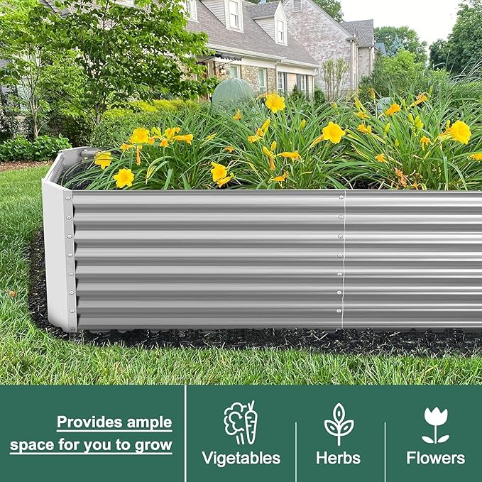 Land Guard 2 Pack 6×3×2 ft Galvanized Metal Raised Garden Bed 2FT Deep Root Elevated Planter Box Steel Large Vegetable Flower Bed Kit Silver