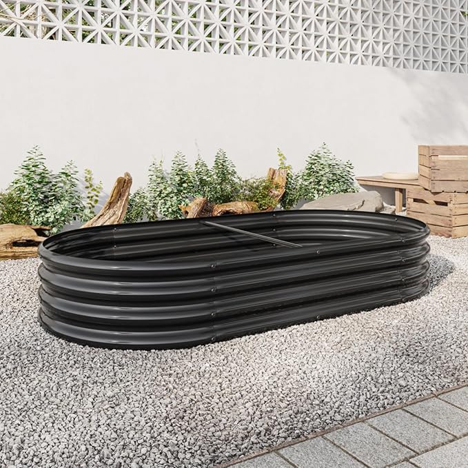 Outdoor Raised Garden Bed for Plants Vegetables and Flowers Oval Large Metal Raised Bed Kit Durable Galvanized Planter Boxes for Garden Backyard Easy Assembly (Black 70.86 x 35.43 x 11.42 in)