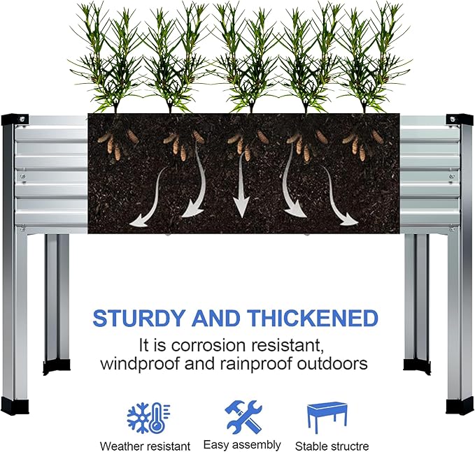 Galvanized Raised Garden Bed with Legs48×18×30in Elevated Planter Box for BackyardOutdoor Garden Patio Balcony 300lb CapacitySilver