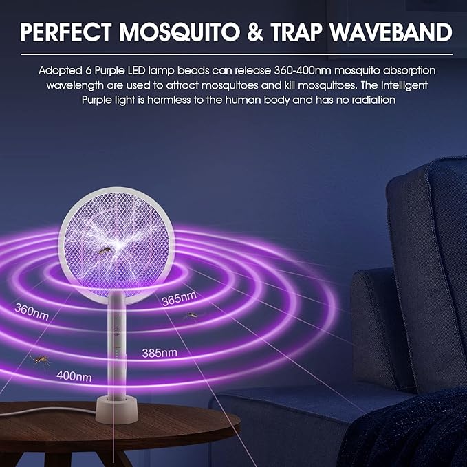 Electric Fly Swatter Racket 2 Pack 2 in 1 Bug Zapper with USB Rechargeable Base 4000 Volt Mosquito Killer with 3-Layer Safety Mesh for Pest Insect Control for Indoor、Office、Backyard、Camping