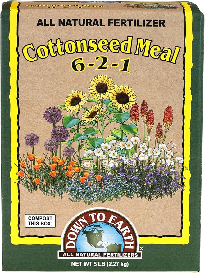 Down To Earth All Natural Fertilizers Organic Cottonseed Meal - Plant Food for Low pH Acid Soil Loving Plants 6-2-1 5 lb