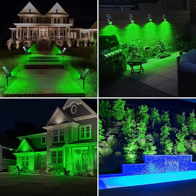 T-SUN Solar Spotlights Outdoor Waterproof Blue+Green Solar Landscape Spotlights for Garden Pond Pathway