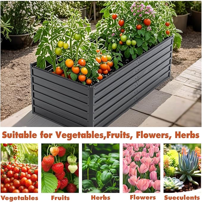 Anwick 6x3x2 FT Galvanized Raised Garden Bed Kits - Garden Planters for Outside Rectangular Metal Planters Box Deep Root Planters for Outdoor Plants Vegetables Flowers (6x3x2FT)