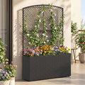 BECOMFORT 58”H Raised Garden Bed with Trellis Tall Wicker Planter Box with Privacy Screen Liner &amp Drainage for Balcony Yard PE Rattan Outdoor Flower Box for Climbing Plants Vegetables &amp Fl
