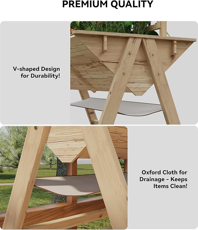 GarveeLife 52x30x54 Inch Tall Elevated Garden Bed with Legs Standing Raised Planter Box with Climbing Trellis for Vegetables Flowers Herbs Outdoor Wooden Standing Garden Bed-Natural