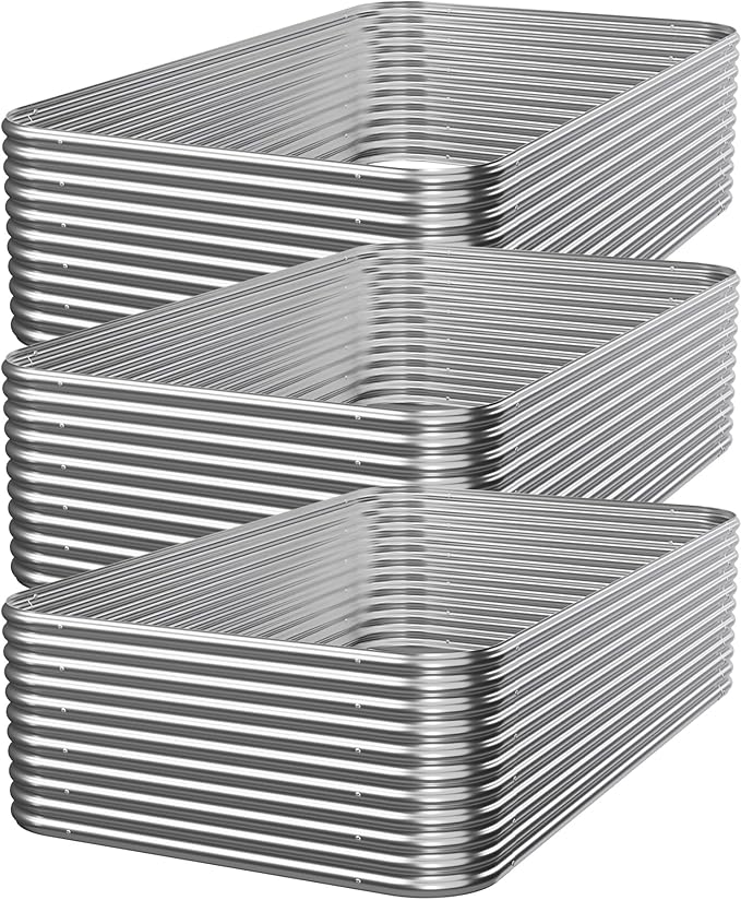3 PCS Tall 4x2ft Galvanized Raised Garden Bed Outdoor Metal Garden Bed for Vegetables Above Ground Garden Box for Flower Steel Raised Beds for Gardening