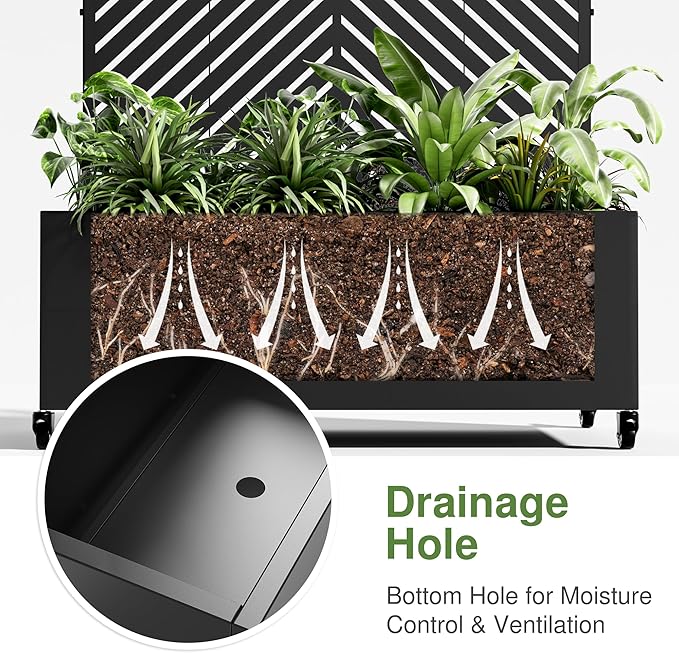 Casaphoria Metal Raised Garden Bed with Trellis and Wheels 72x47x16 Arched Planter Box for Climbing Plants Vegetables &amp Vines Features Drainage Holes and Privacy Screen (Black-Parallel)