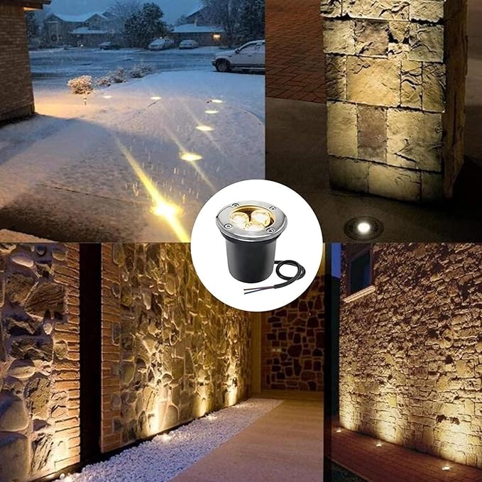 Round Recessed LED Spotlight 3W Ground LED Landscape Lights IP67 Waterproof Stainless Steel Outdoor Buried Lights for Garden Path Deck Yard Garage Illumination 6Pack(Blanc3W-AC12V)