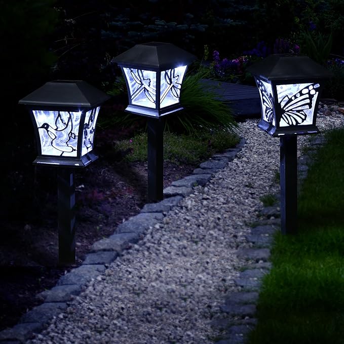 Alpine Corporation Solar-Powered Nature Inspired Pathway Lights 3-Piece