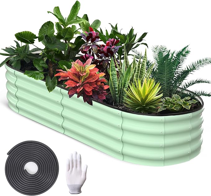 6x3x1 FT Oval Raised Garden Bed 2 Pcs Galvanized Raised Beds for Outdoor Planter Raised Boxes with Open-Ended BaseLarge Metal Raised Planter Beds for VegetablesFlowersTool-Free AssemblyGreen