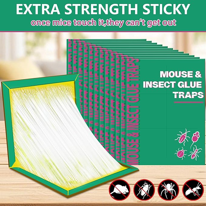24 Pack Sticky Mouse Traps Sticky Traps for Rats Mice Rodents Snakes No Touch Indoor Mouse Traps for Home Kitchen Garage Attic Basements Easy to Set Green