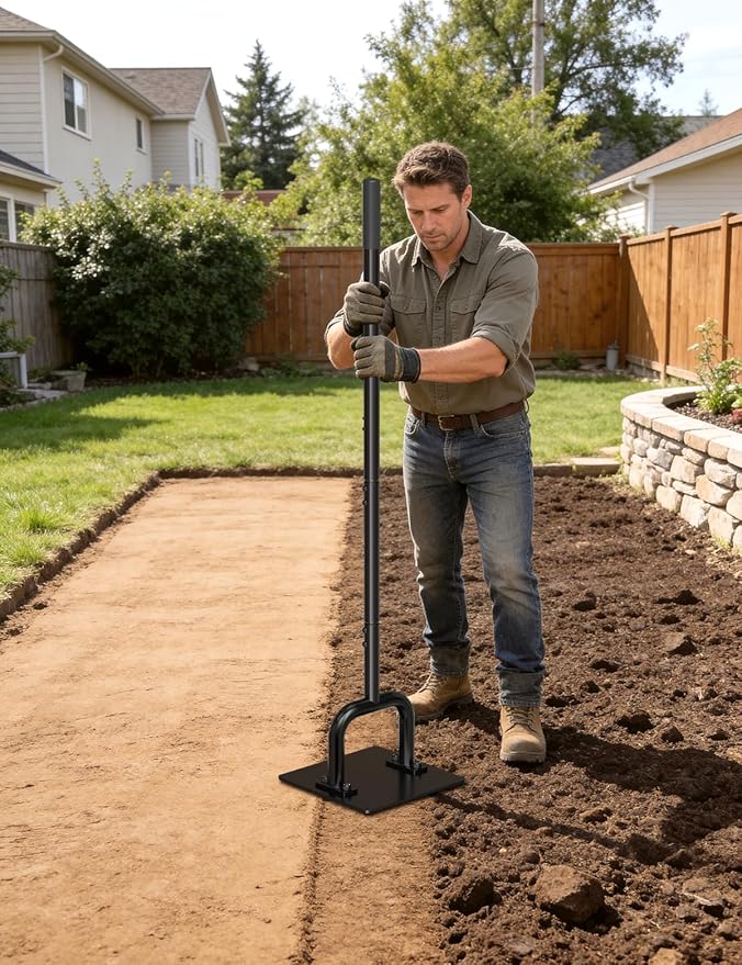 10 x 10 Heavy Duty Steel Tamper with 61 Handle Hand Compactor Tool for Soil Gravel Sand Asphalt Paver Base Driveway and Yard