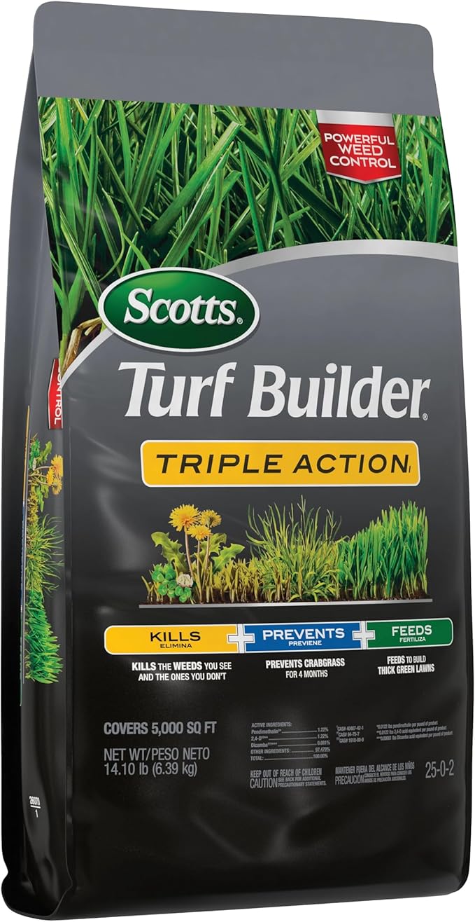 Scotts Turf Builder Triple Action1 Combination Weed Control Weed Preventer and Fertilizer 25-0-2 5000 sq. ft. 14.10 lbs.