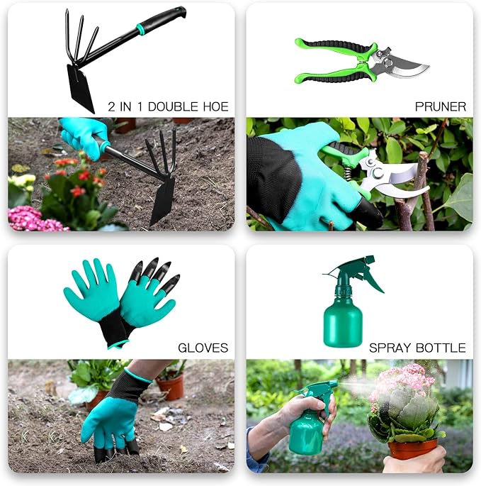 9 PCS Garden Tool Set Kids Gardening Tool Kit for Digging Planting and Pruning Gardening Hand Tools with Storage Bag Ideal Garden Gifts for Men Women and Any Gardener