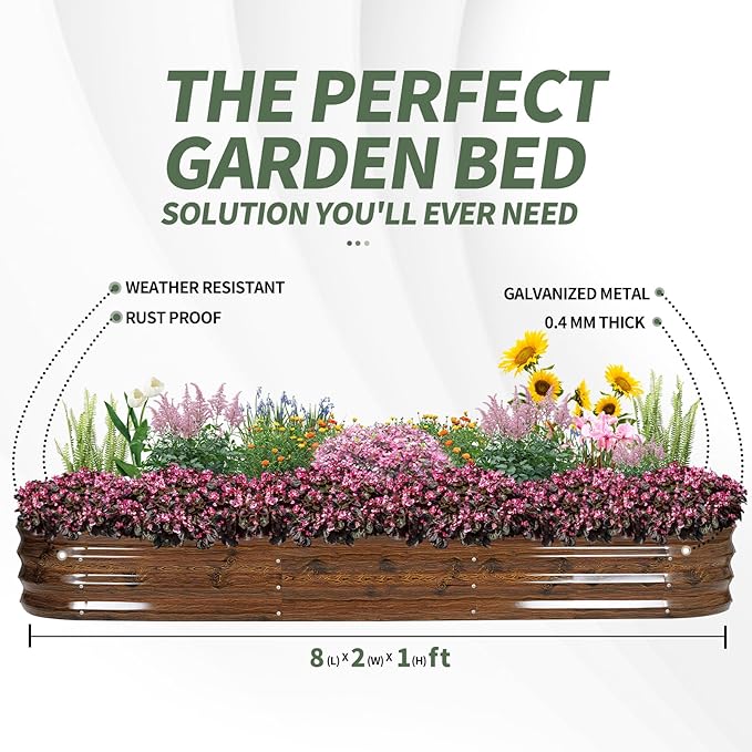 1MORE Galvanized Raised Garden Bed- Planter Garden Boxes Outdoor Raised Beds for GardeningMetal Garden Bed Kit for Vegetables Flower Planter Raised Beds.8x2x1ft Grain-2pcs