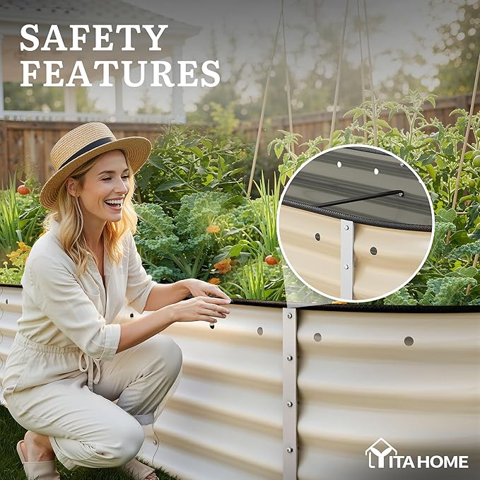 YITAHOME 17 Tall 9 in 1 Large Raised Garden Bed Kit 8x2x1.4ft Galvanized Metal Planter Box with Gloves &amp Safety Rubber Outdoor Above Ground Planters for Plants Vegetables Flowers White