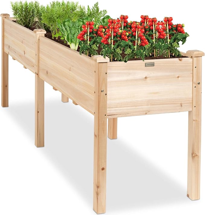 Best Choice Products 72x24x30in Raised Garden Bed Elevated Wood Planter Box Stand for Backyard Patio Balcony w/Divider Panel 6 Legs 300lb Capacity - Natural