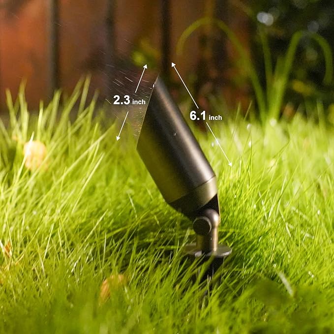 GOODSMANN Low Voltage Brass Landscape Spotlights 2PK 5W LED Outdoor Floodlights 2700K Warm White Replaceable LED Bulbs Outside Hardwired Lighting with Metal Stakes